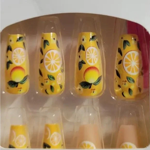 Summer Lemon Yellow Press On Nail Art Reusable 24 pc Medium NWT - Picture 8 of 11